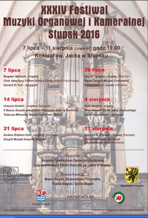 XXXIV Festiwal Muzyki Organowej i Kameralnej Słupsk 2016
